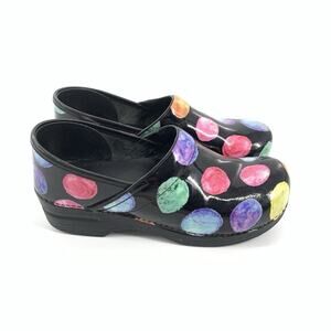 Dansko Black Multicolor Polka Dot Clogs